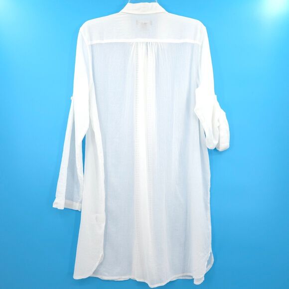 Lands' End Button Front Swim Cover-Up Shirt Size M white crochet trim beach - Picture 9 of 9